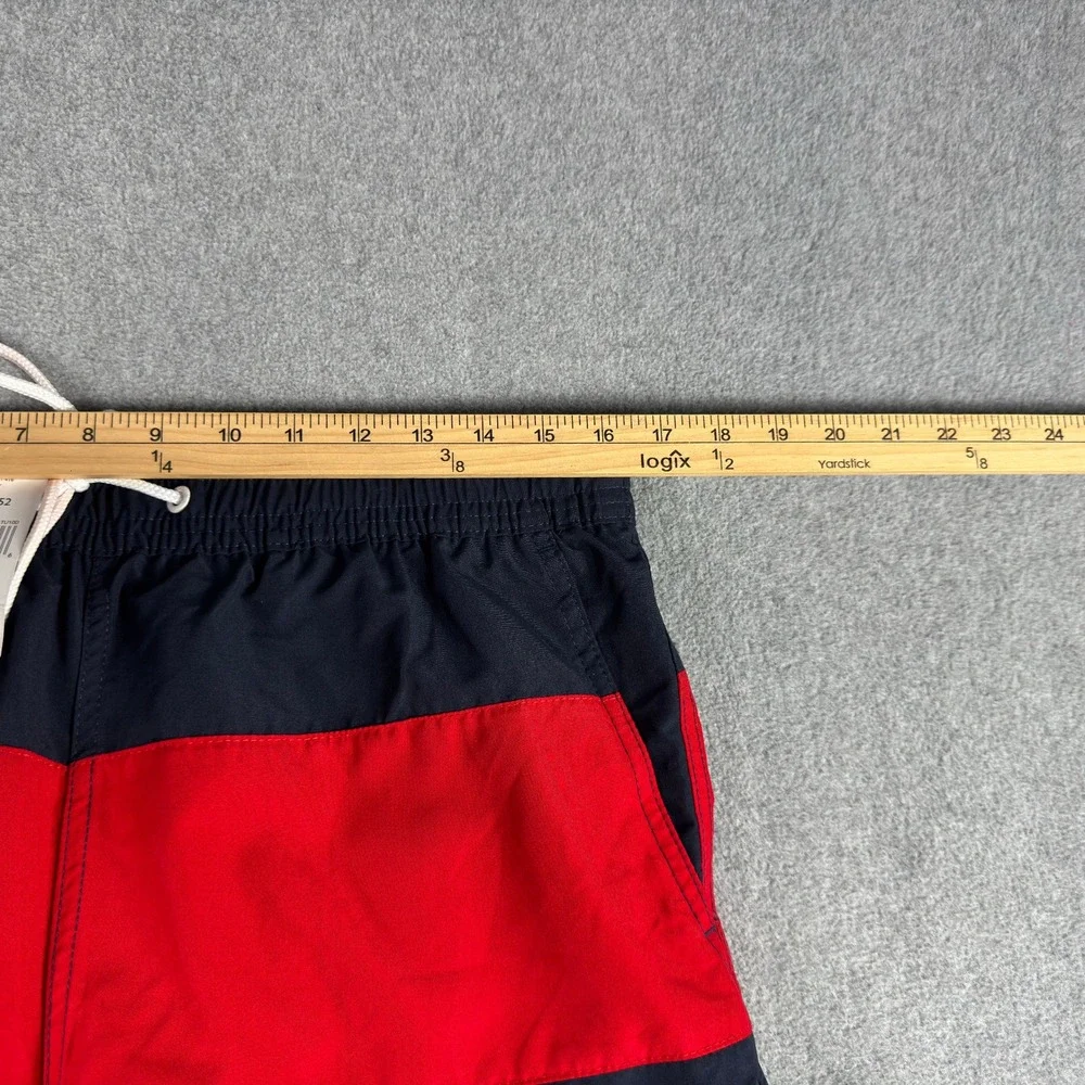 Tommy Hilfiger Men's Swim Trunks L Navy Red Color Block Drawstring NWT